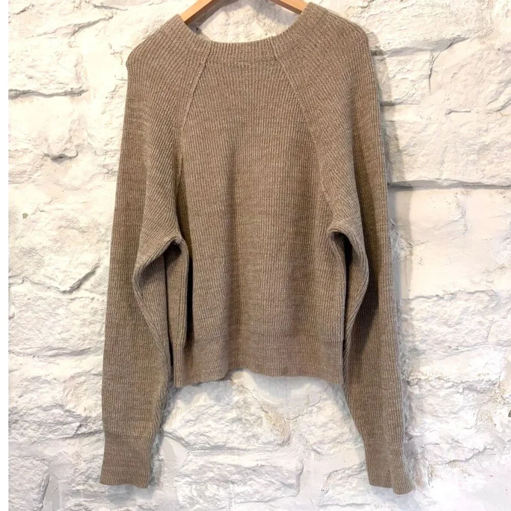 Free People Too Good Pullover Sweater Heathered Oatmeal Cotton Blend Shaker Knit